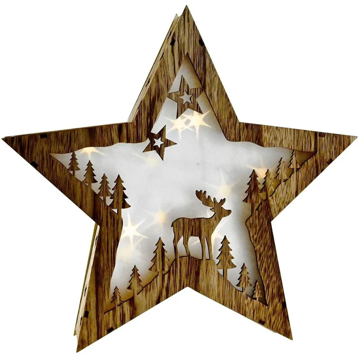 Bambelaa! LED Dekolicht Weihnachtsstern Holz Hologramm LED Dekoration batteriebetrieben 30cm, LED, Warmweiß – Bild 4
