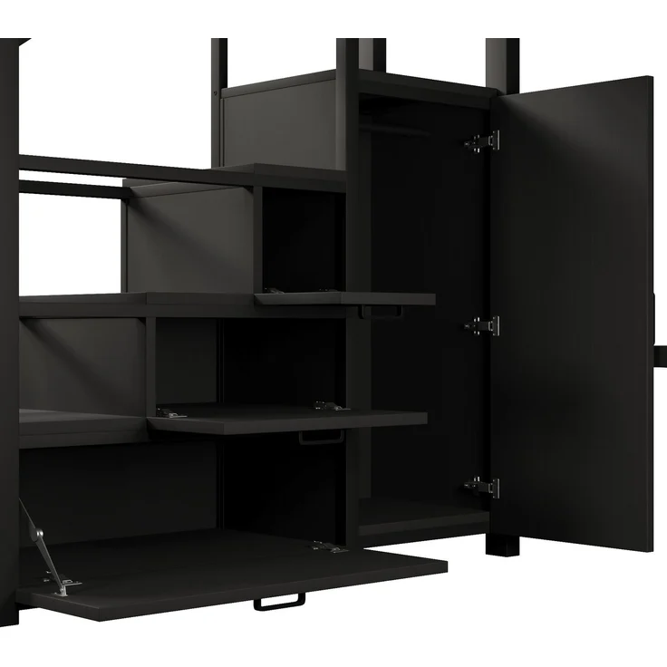 U-life Metall-Hochbett 140x200 cm mit Staufächern, Kleiderschrank, Treppe und LED-Beleuchtung, Schwarz – Bild 7