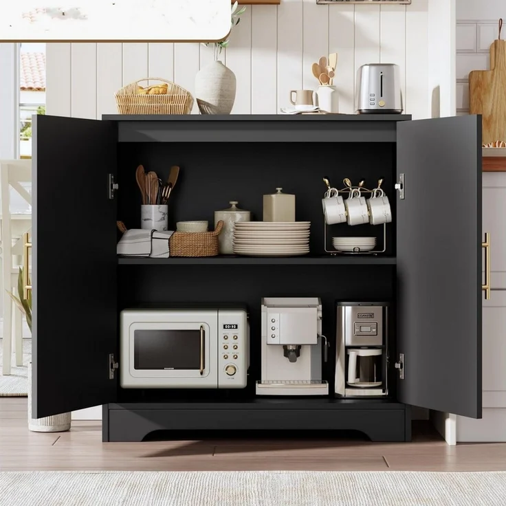 GarveeMore Sideboard Sideboard Buffet Schrank mit Aufbewahrung mit Rattan Türen – Bild 1