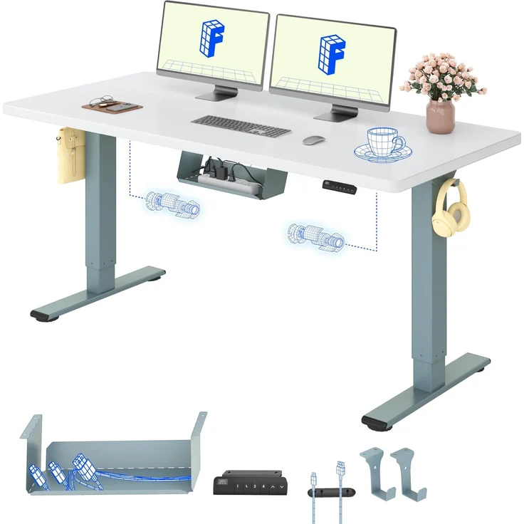 FLEXISPOT Höhenverstellbarer Schreibtisch mit 2 Motoren & 25MM EINTEILIGER Tischplatte 160x80 cm, Ergonomischer Bürotisch Elektrisch mit Kabelmanagement, Memory Funktion & Höhenanzeige