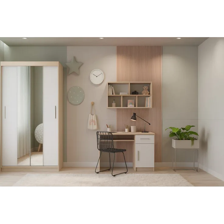 Deine Möbel 24 Jugendzimmer-Set TILL 01 Kinderzimmer-Set in Eiche Sonoma / Weiß matt, (Set, 3-tlg, ideal für Teenagerzimmer Kinderzimmer), inkl. Kleiderschrank mit Spiegel, Schreibtisch & Wandregal