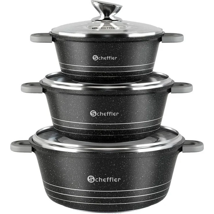 Scheffler Topf-Set 6-tlg Kochtopf Set Induktions Antihaftbeschichtung Töpfe Set, Aluminium (Topf)