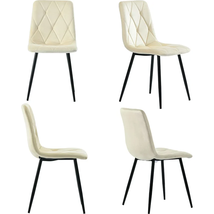 Esszimmerstuhl (4er Set) 45x40x86 cm beige Samt, Metallgestell, Fischgrätenmuster – Bild 5
