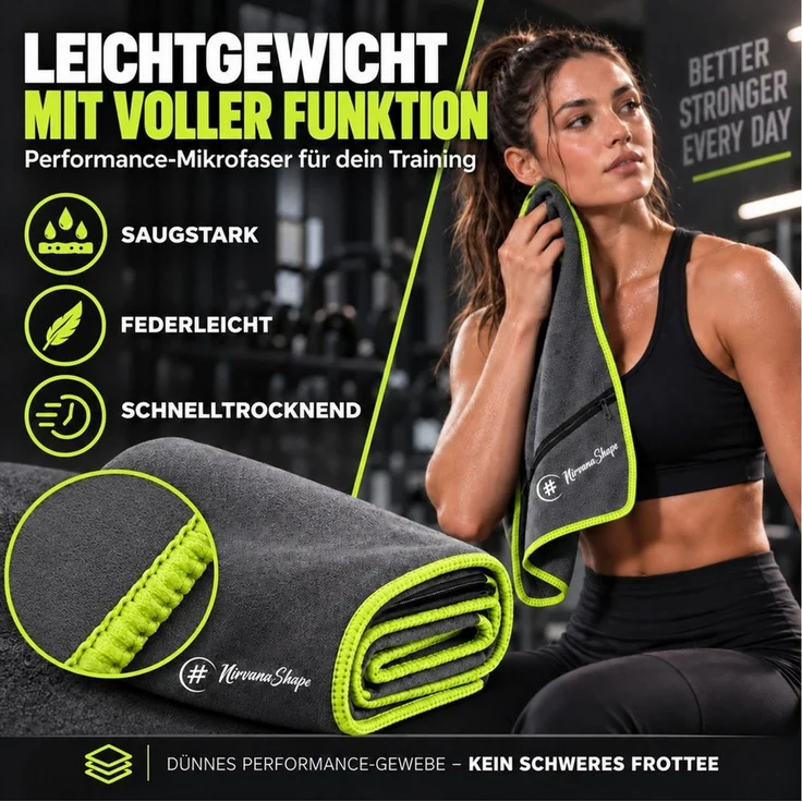 NirvanaShape Sporthandtuch NirvanaShape Mikrofaser Fitnesshandtuch mit Ecktasche und Knöpfen, saugfähig, leicht, schnelltrocknend, für Reisen, Fitness, Yoga, Sauna – Bild 2