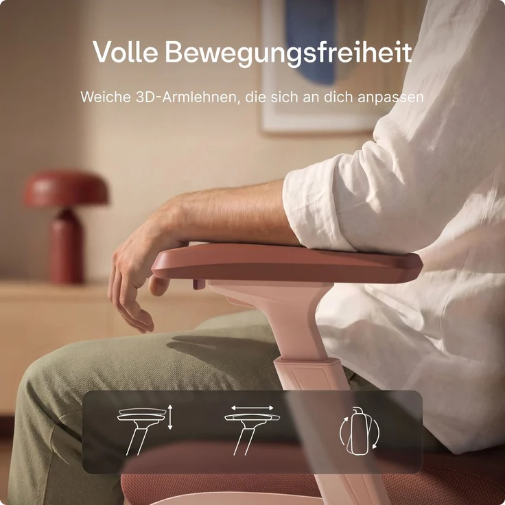 Desktronic Bürostuhl Verstellbarer Ergonomischer SitPro, Rosa 3-Dimensional Armlehne, Integrierte 5-Wege-Lendenwirbelstütze – Bild 4