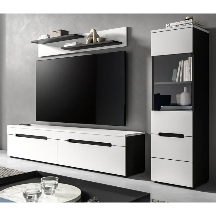 Inn. Furn Wohnwand Cooper, (Wohnkombination in Weiß matt und Basalt Grau, 3-teilig, Breite 220 cm), hängend oder stehend – Bild 2