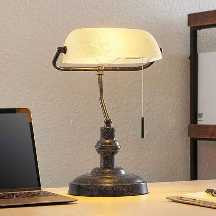 Lindby Profina, Tischlampe aus rostbraunem Metall mit E27 Schalter, 39 cm für Arbeitszimmer & Büro – Bild 2