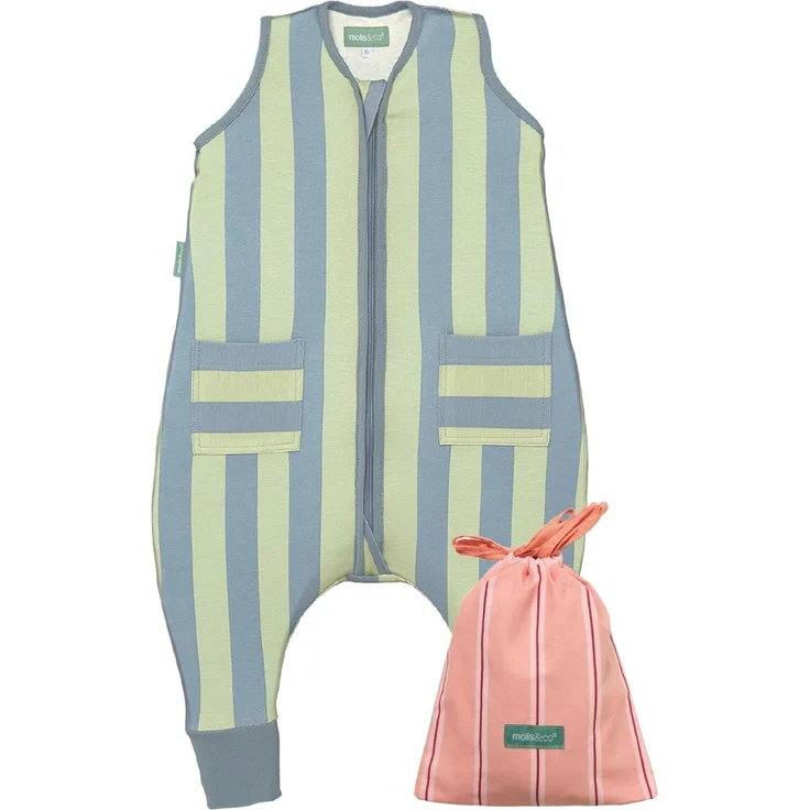 molis&co - Baby Schlafsack mit Füßen 0.5 TOG - Sommerschlafsack für Jungen - Kinder Babyschlafsack mit Beinen - 100% Baumwolle (Oeko-TEX 100), Premium Qualität - Green & Blue Stripes (60 cm)