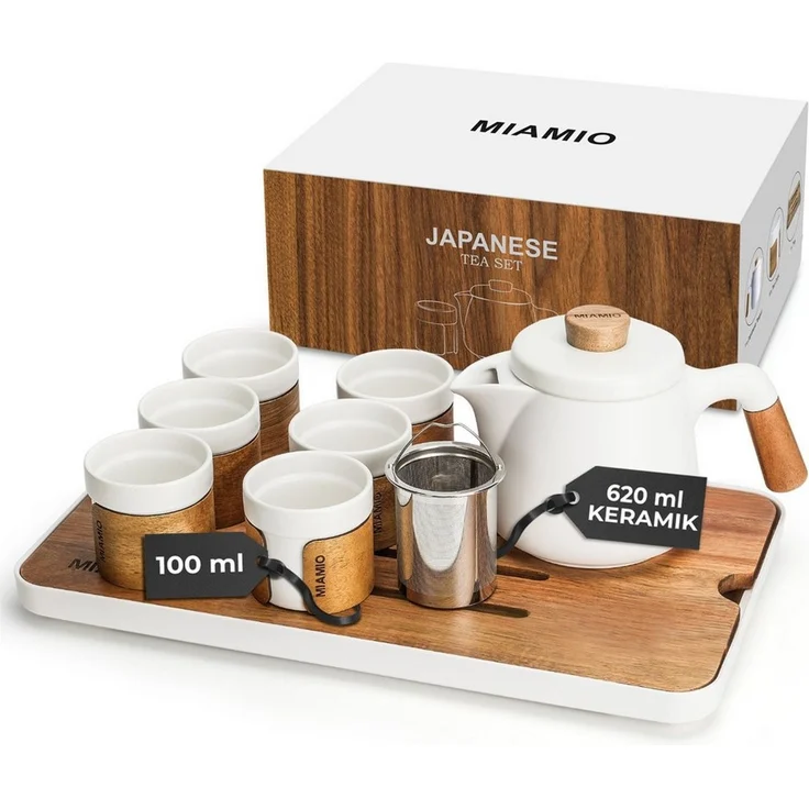 MiaMio Teeservice japanisch mit 6 Teebechern, 100 ml, Weiß, Keramik – Bild 1