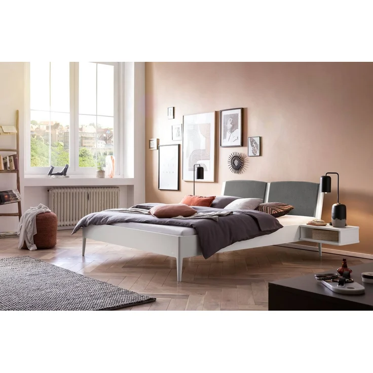 Hasena Polsterbett Pistoia Grau-Weiß mit gepolstertem Kopfteil 200x200 cm, Komforthöhe 25 cm MDF weiss deckend – Bild 2