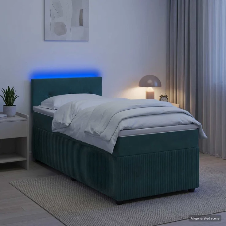 vidaXL Boxspringbett mit Matratze Dunkelgrün 90 x 200 cm Samt 3453068 – Bild 1