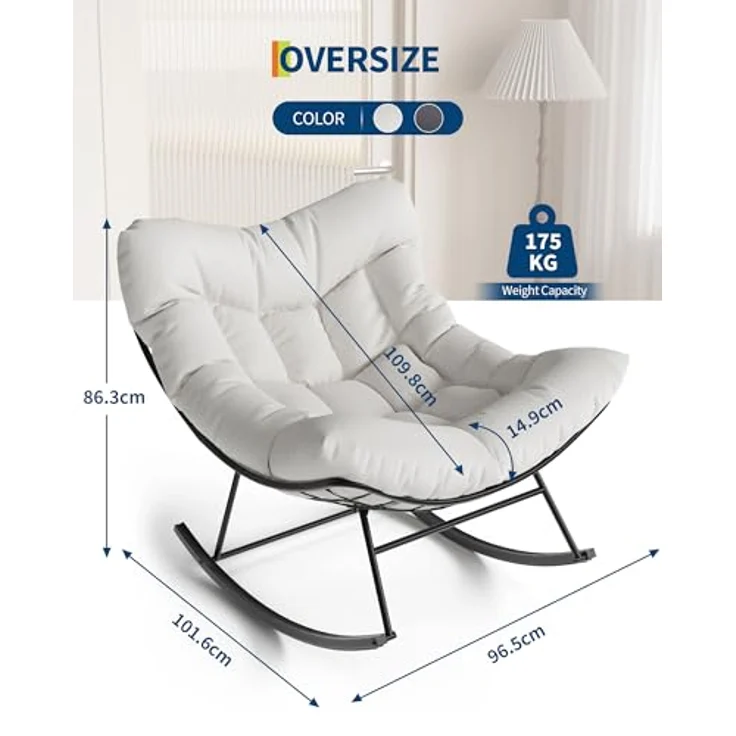GarveeHome Schaukelstuhl Oversized, Schaukelsessel mit dickem Kissen & Metallrahmen, Relaxsessel für Poolside, Garten und Hinterhof, Tragfähigkeit – Bild 2