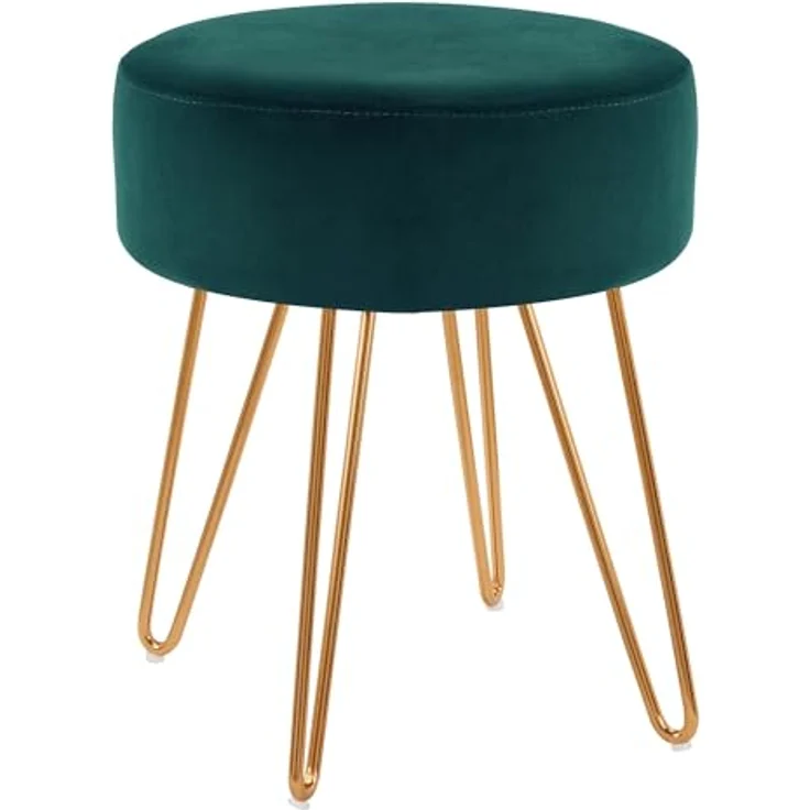 Duhome Hocker, Sitzhocker Rund Hocker Samt oder Stoff Lederoptik Schemel Metallbeine – Bild 2