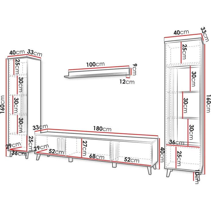Wohnwand Hailea II (Farbe: Congo / Congo + Schwarzer Graphit, mit weißer LED Beleuchtung) – Bild 9