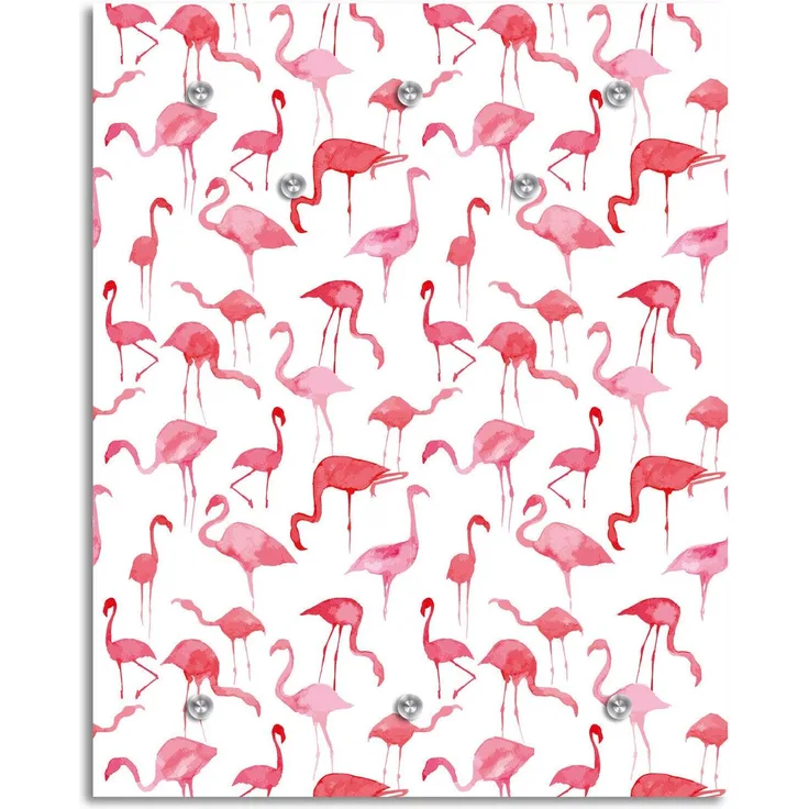Queence Garderobe - "Flamingo Express" Druck auf hochwertigem Arcylglas inkl. Edelstahlhaken und Aufhängung, Format: 100x120cm