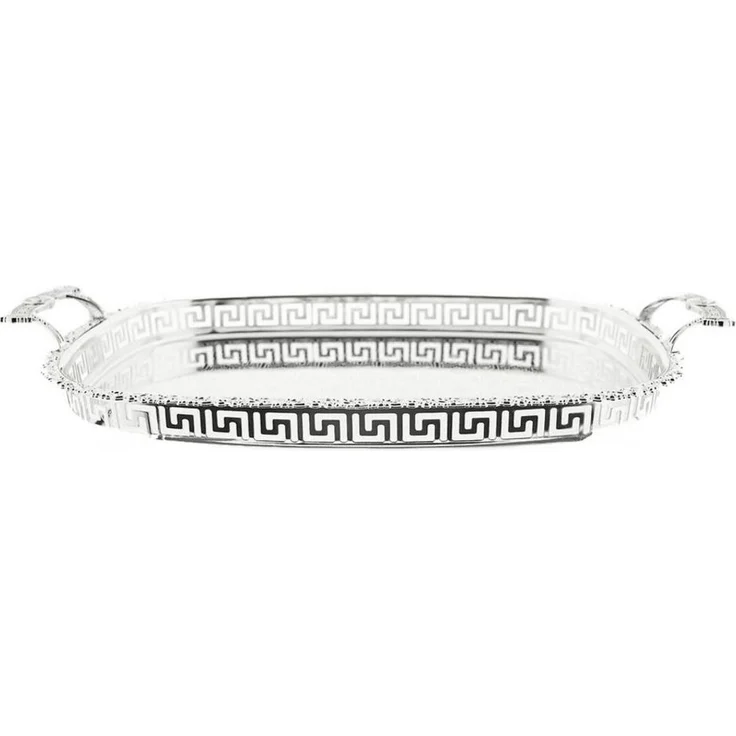 Gemusterte Serviertabletten aus Edelstahl mit eleganten Griffen in Silber 51 x 35 x 4 cm – Bild 1