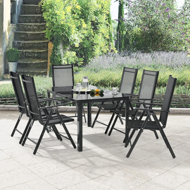 Juskys Aluminium Gartengarnitur Milano Gartenmöbel Set mit Tisch und 6 Stühlen Dunkel-Grau mit schwarzer Kunstfaser Alu Sitzgruppe Balkonmöbel – Bild 5