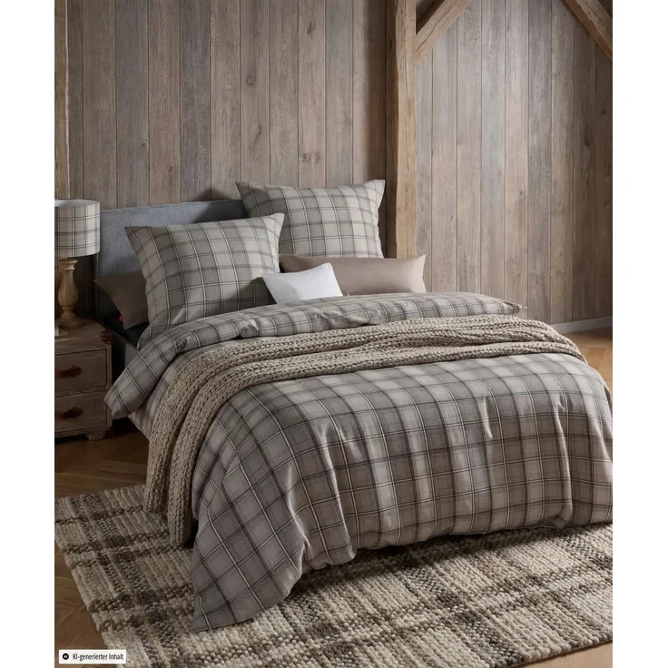 Fleuresse Lech Edelflanell Bettwäsche 200x220 Karo grau silber 605083-07 – Bild 1