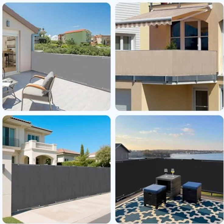 Sekey Balkon Sichtschutz Balkonabdeckung Balkonverkleidung blickdichte Wind- und UV-Schutz, 100% Privatsphäre, mit Ösen, Nylon Kabelbinder und Kordel, 120x900cm, Anthrazit – Bild 9