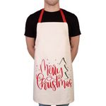 BRUBAKER Kochschürze Schürze - Merry Christmas - Weihnachten - Unisex Küchenschürze, (1-tlg, Baumwolle), One Size Weihnachtsschürze - Weiß Rot Grün mit Weihnachtsbaum