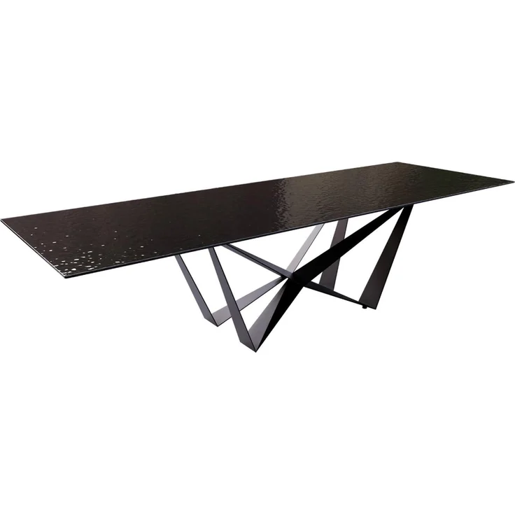 Esstisch Edge 300x100 Reliefglas Rauchschwarz 3D-Design Spider Flachstahl Schwarz – Bild 1