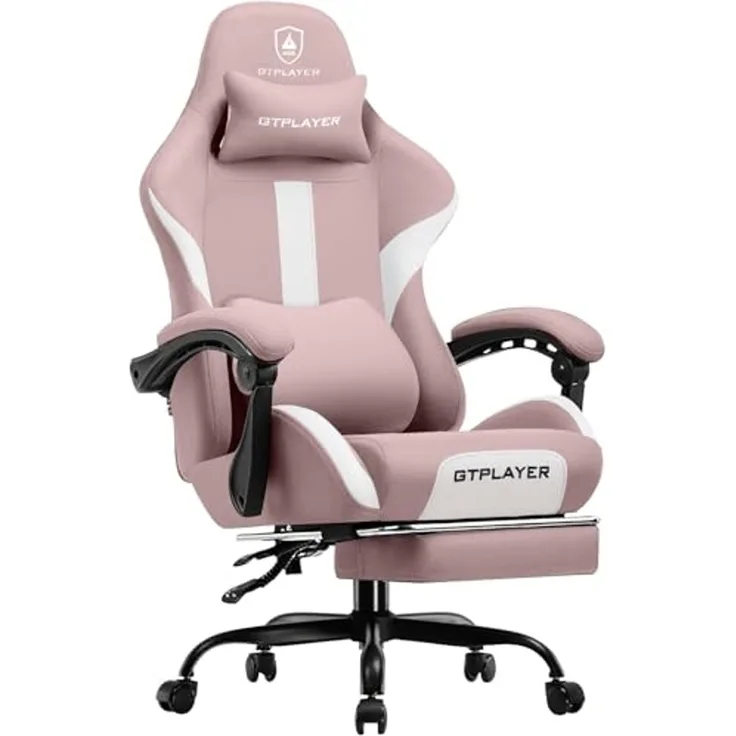 GTPLAYER Gaming-Stuhl Ergonomischer Gaming Sessel Schreibtischstuhl Gamer Stuhl aus Stoff, Federsitzkissen mit Fußstütze