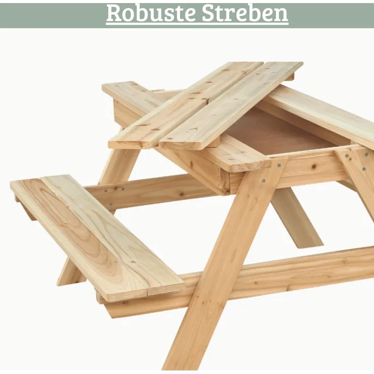 Kinder Picknicktisch KLEIS - 100cm, Massives Tannenholz, Extra Stauraum | Kindersitzgruppe Picknickbank Sitzgruppe Aussen Bank Sitzbank Gartenbank – Bild 4