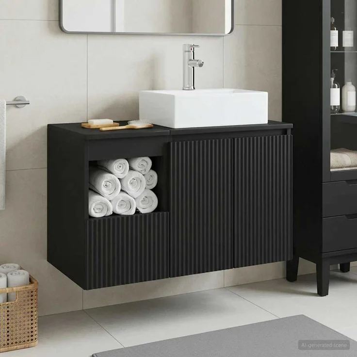 vidaXL Badezimmerschrank-Set 2 stk. Schwarz 79,5 x 41 x 79,5 cm 3404055 – Bild 1