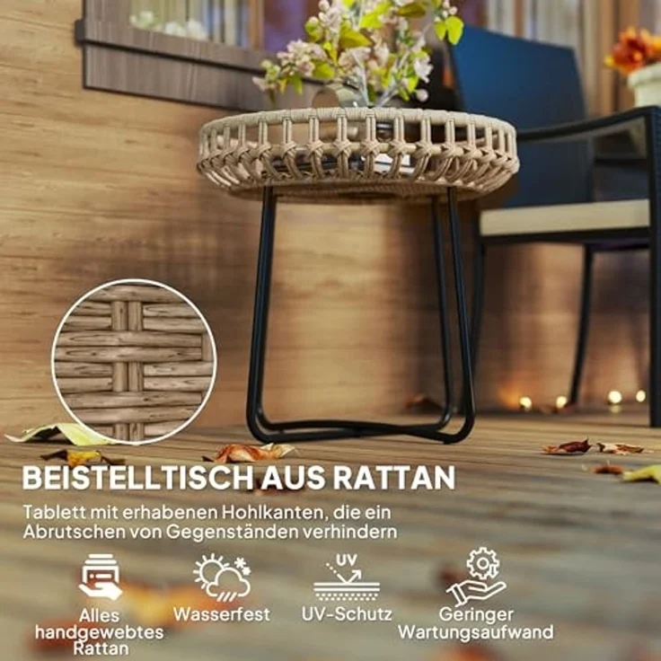 Outsunny Beistelltisch mit X-Beine, verstellbare Fußpads (rund wetterfest Gartentisch, 2-St, 2er Set Balkontisch aus Polyrattan), Ø60,41 cm für Garten, Balkon, Braun – Bild 5