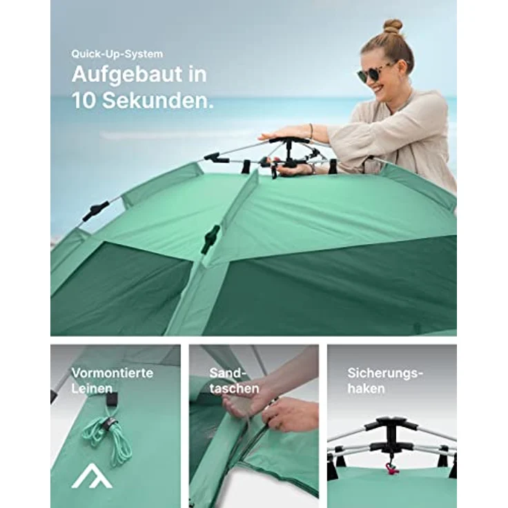 qeedo Quick Palm Strandmuschel mit UV-Schutz (UV80) & kleinem Packmaß - Leichtes, schnell aufzubauendes Strandzelt (Quick-Up System) bietet Sonnenschutz & Windschutz am Strand, vor allem für Kinder – Bild 3