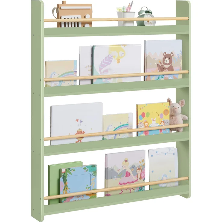 SONGMICS Bücherregal Kinder, Kinderregal mit 4 Ebenen, Spielzeugregal, Wandregal, für Kinderzimmer, Spielzimmer, lorbeergrün-naturfarben GKR014CE02 – Bild 1