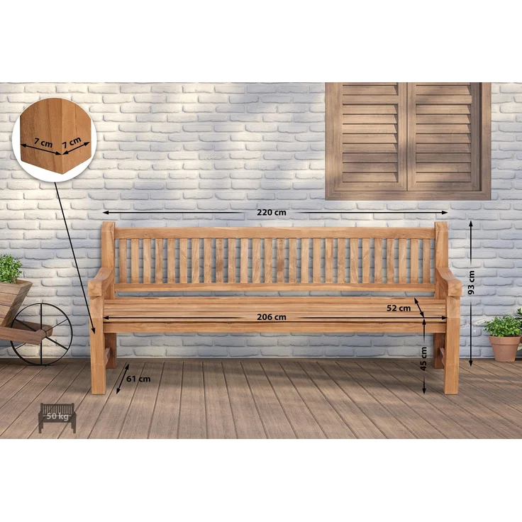 Gartenbank Teakbank DEGAD - Holz Teak 220x61x93 cm | Holzbank 220 Cm Gartenbank Sitzbank Mit Lehne Wetterfest Bank Garten Terrasse – Bild 6