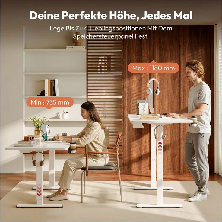 SANODESK Elektrisch höhenverstellbarer Schreibtisch, 73,5-118 cm mit Memory-Steuerung & Anti-Kollisionssystem, 100 kg Tragfähigkeit, inkl. Zubehör und schnelle Montage, verschiedene Größen zur Auswahl