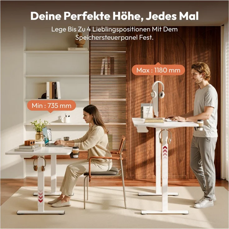 SANODESK Elektrisch höhenverstellbarer Schreibtisch, 73,5-118 cm mit Memory-Steuerung & Anti-Kollisionssystem, 100 kg Tragfähigkeit, inkl. Zubehör und schnelle Montage, verschiedene Größen zur Auswahl