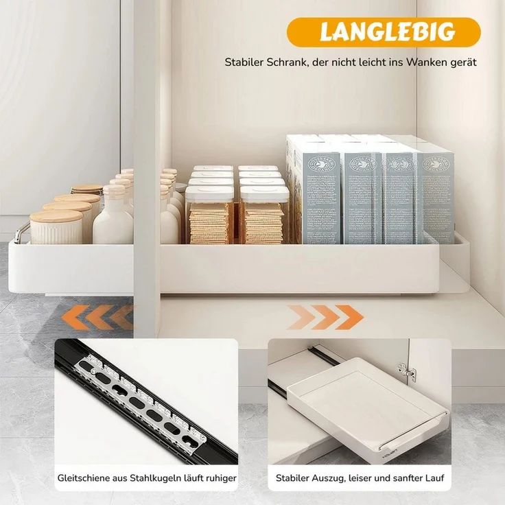 BlingBin Küchenorganizer-Set Teleskopschublade, Ausziehbare Schublade Küche Organizer Schrank, (2er Set, 2-tlg, 43L x 35B x 6H cm, Erweiterbar Küchenschublade mit Kleber), Schubladen-Aufbewahrungsregale für Küche, Ohne Bohren, Weiß – Bild 3