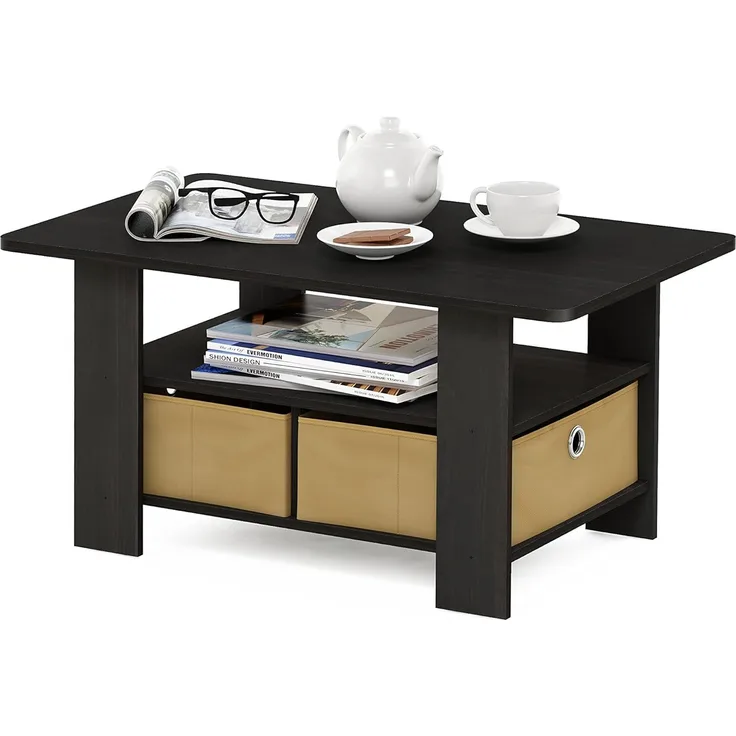 Furinno Andrey Couchtisch mit Abfalleimer, Dunkles Espresso/Braun