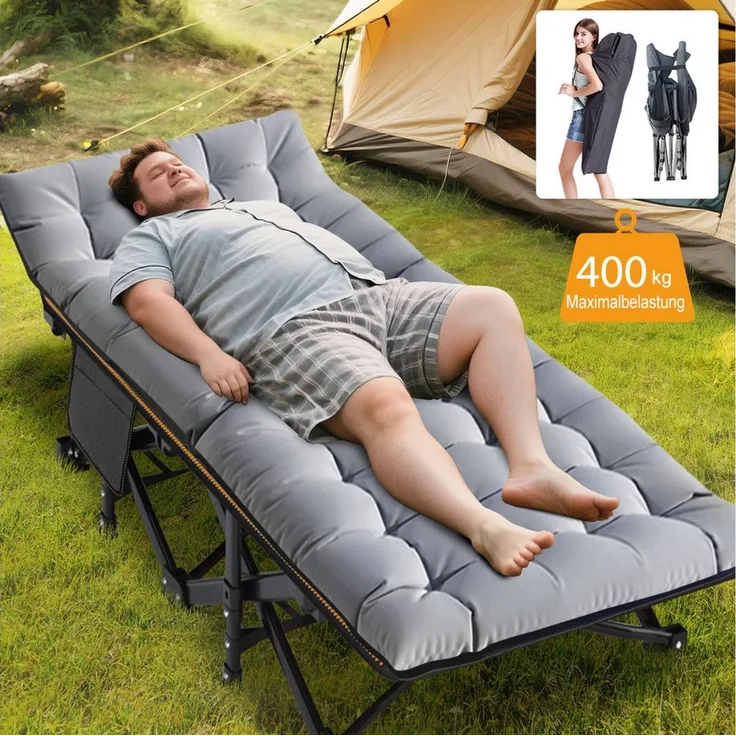 Meulbaty Klappbett Camping Bett, Gästebett mit Matratze, 280KG Belastbar im leichten und tragbaren Faltdesign, 198cmx81cmx46 cm