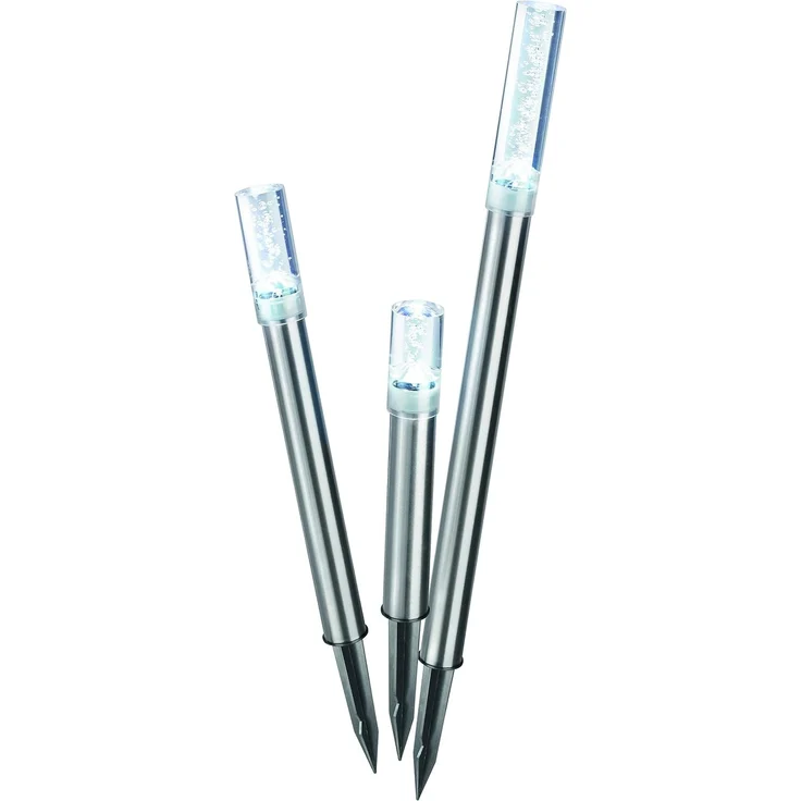Solar LED Leuchtstäbe Trio Sticks, 3er Set, Luftblasen, Akku, Gartenstecker, Außenleuchte, Wegeleuchte, Gartenleuchte, Pfostenleuchte, kaltweiß, Edelstahl, Metall, IP44, outdoor, außen, 102600 – Bild 1