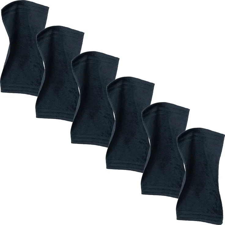 Erwin Müller Gästehandtuch "Heidelberg" 6er-Pack, Frottier (6-St), Walk-Frottier Uni, Schwarz, 30x50 cm – Bild 1