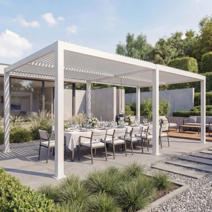 Mendler 'HWC-L46' Pergola, Regenrinne sturmfest, Aluminium weiß, 3x6 m – Bild 1