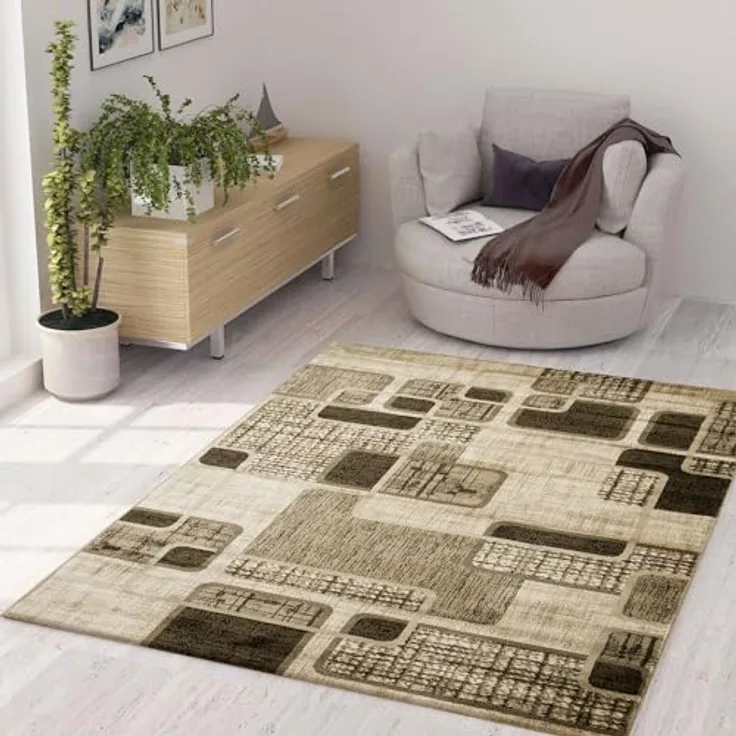 Vimoda Designteppich Kurzflor Modern braun beige, Rechteckig, Höhe: 8 mm, Läufer Kariert Retro, meliert