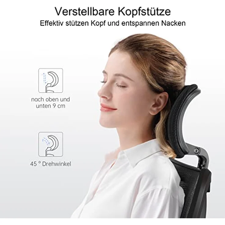 SIHOO Bürostuhl Ergonomischer Schreibtischstuhl, Drehstuhl hat Verstellbarer Lordosenstütze, Kopfstütze und Armlehne, Höhenverstellung und Wippfunktion, Rückenschonend, Bis 150kg/330LB Belastbar – Bild 5