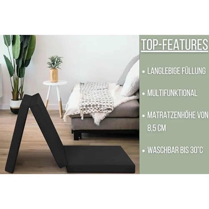 Badenia Trendline faltbare Gästematratze, mit Mikrofaserbezug, 196x65 cm Liegefläche, schwarz – Bild 7