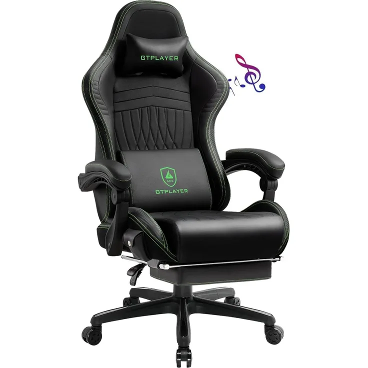 GTPLAYER Gaming Stuhl, Ergonomischer Gaming Stuhl, mit Fußstütze, Lautsprecher, bis 155 kg belastbar,  Grün