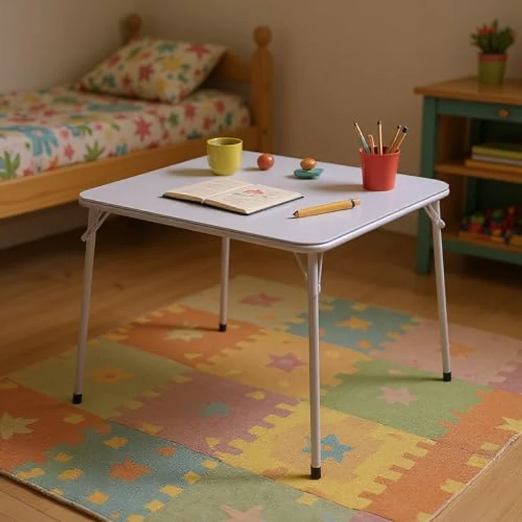 FurnitureR Klapptisch 86×86×71 cm, multifunktionaler Bastel- und Zeichentisch für Kinder, Faltbarer PVC-Tisch mit stabilem Metallrahmen, platzsparend und vielseitig nutzbar im Kinderzimmer – Bild 4
