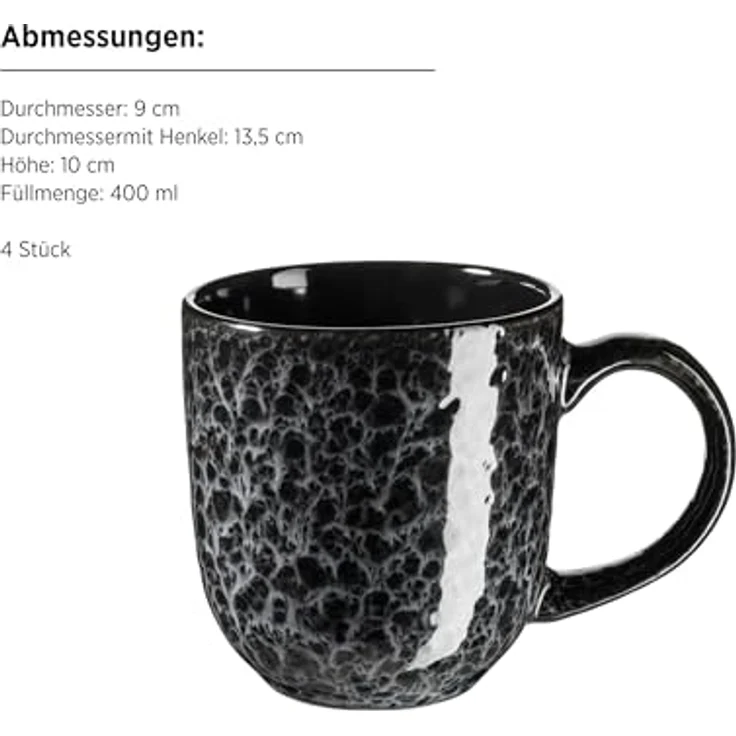 Mäser Kombiservice Filippa, 16-teiliges Geschirrset aus schwarzer Keramik, 400 ml – Bild 5