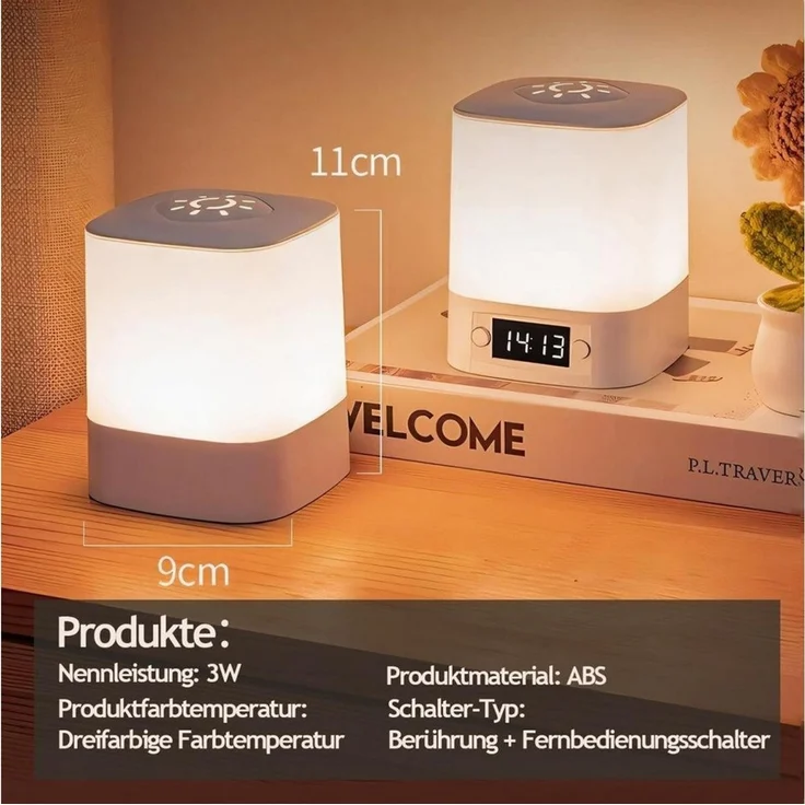 Luckice LED Nachttischlampe LED Nachtlicht,Touch-Lampe,Tisch-Nachttischlampen,Schlafzimmer Lampe, Soft Light Touch Tischlampe für Augenschutz, Die LED kann nicht ausgetauscht werden, Stufenloses Dimmen,Dreifarbig einstellbar, mit Touch-Sensor, Mit Fern... – Bild 4