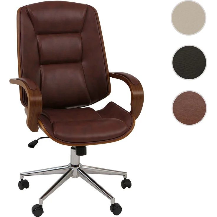 Bürostuhl HWC-O83, Drehstuhl Chefsessel, Kunstleder (280g/m²) Bugholz FSC®-zertifiziert Walnuss-Optik ~ rotbraun – Bild 10