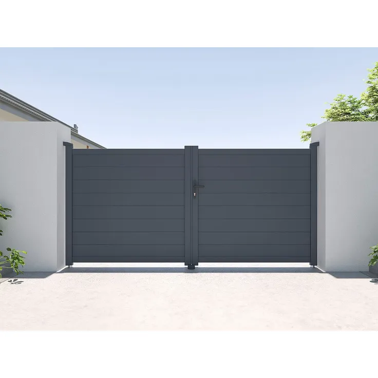 Vente-unique - NAZARIO Eingangstor Metall Grau - B 4,6 cm x H 145 cm x L 300 cm