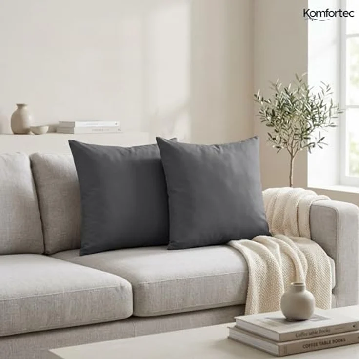 Komfortec Kissenbezug 40x40 2er Set - 100% Mikrofaser, Weich & Atmungsaktiv, mit Reißverschluss - Kopfkissenbezug - Waschbar & Pflegeleicht - Anthrazit – Bild 7
